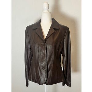 Vintage Wilson's Leather Brown Leather Jacket Button Up Collared Size XL
